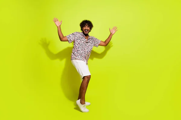 Full Length Photo Nice Young Man Dance Energetic Hands Have — Stock Photo, Image