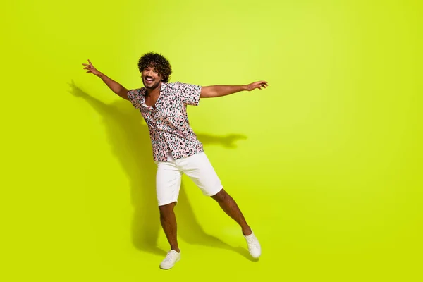 Full Body Photo Attractive Young Male Celebrate Dancing Cheerful Wear — Stock Photo, Image