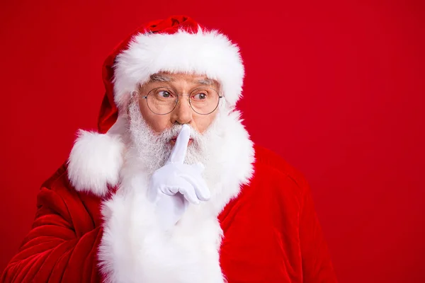 Bilde Snill Jolly Santa Claus Bære Hvite Hansker Hånd Berøring – stockfoto