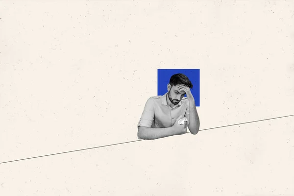 Foto Collage Monochrome Stijl Ontwerp Illustratie Van Trieste Depressieve Man — Stockfoto
