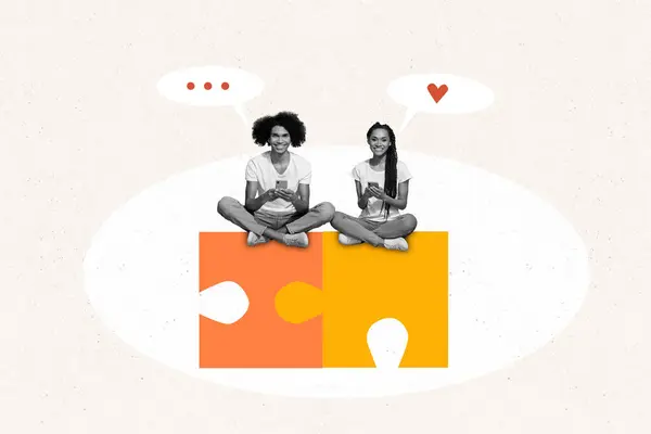 Compuesto Creativo Collage Idea Familia Joven Feliz Relaciones Hombre Mensajes —  Fotos de Stock