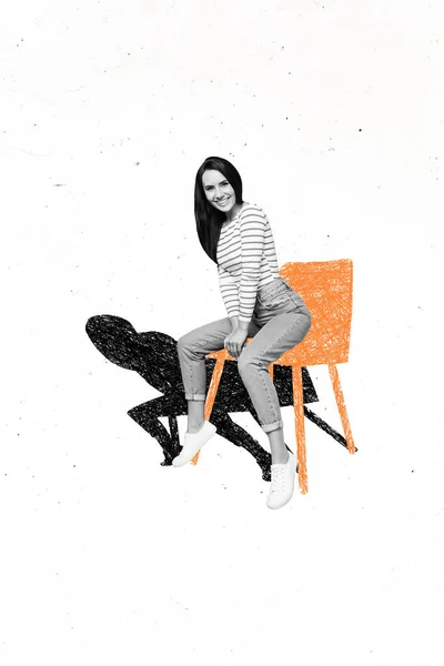 Составляем Коллаж Изображением Сидящего Кресла Позирующего Рекламы Мебели Оранжевого Цвета — стоковое фото