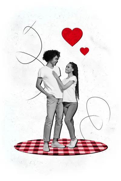 긍정적인 포옹의 콜라주 이미지 시간을 보내고 Discotheque 데이트 발렌타인 판타지 — 스톡 사진