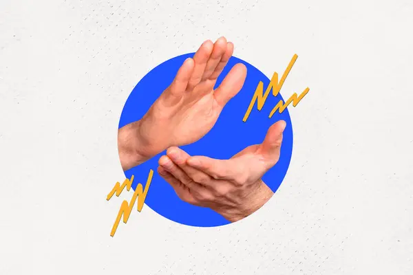 Collage Conceptuele Illustratie Van Echte Menselijke Handen Klappende Applaus Reactie — Stockfoto