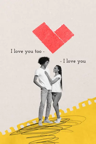 Kolaj Grafikleri Mutlu Gülümseyen Adamın Birbirine Sarılıp Seni Seviyorum Demesini — Stok fotoğraf