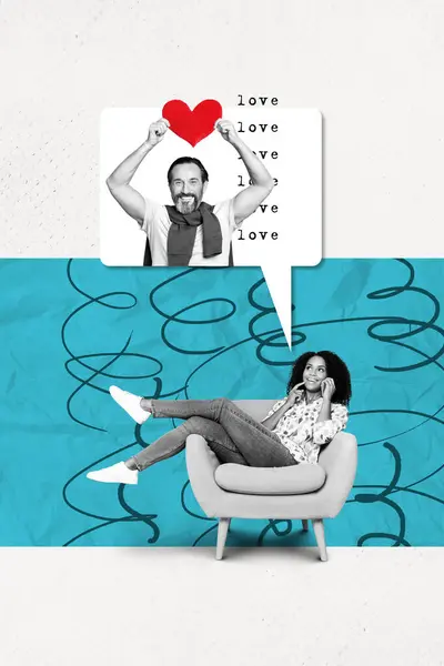 积极情侣聊天室电话联系约会概念情人节幻想广告牌上的创意抽象模板拼贴 — 图库照片