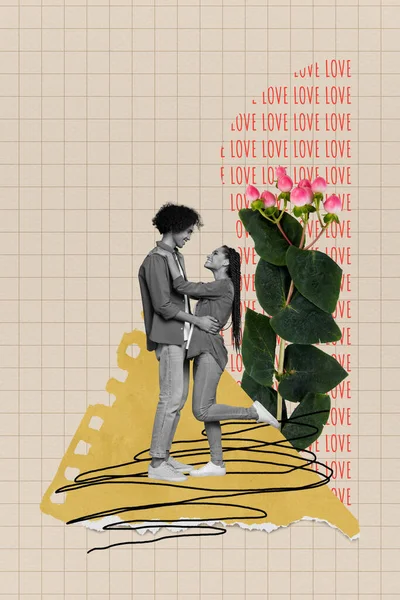 Sevgililer Günü Fantezi Çizgi Romanları Konseptini Tarihlendiren Pozitif Çiçeklere Sarılma — Stok fotoğraf