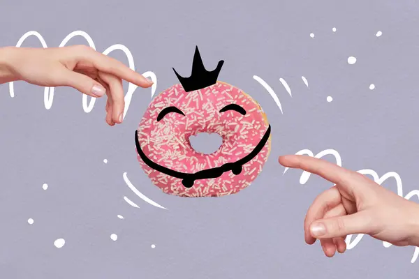 Dibujo Creativo Collage Imagen Divertido Lindo Encantador Donut Dulce Cara — Foto de Stock