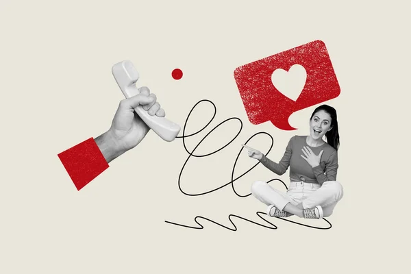 Kreatywny Rysunek Collage Zdjęcie Pozytywnej Młodej Dziewczyny Punkt Podekscytowany Strony — Zdjęcie stockowe