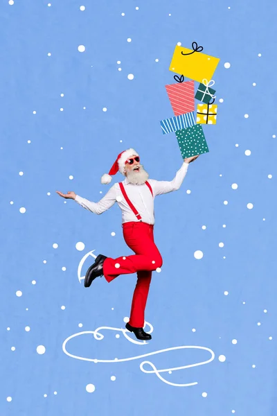 Collage Image Pinup Pop Retro Funny Santa Claus Old Man — Stock Photo, Image