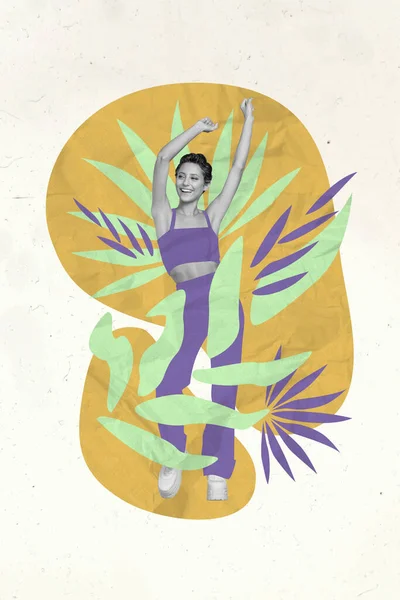 Foto Collage Kunstwerk Minimales Bild Von Funky Unbeschwerte Dame Tanzen — Stockfoto