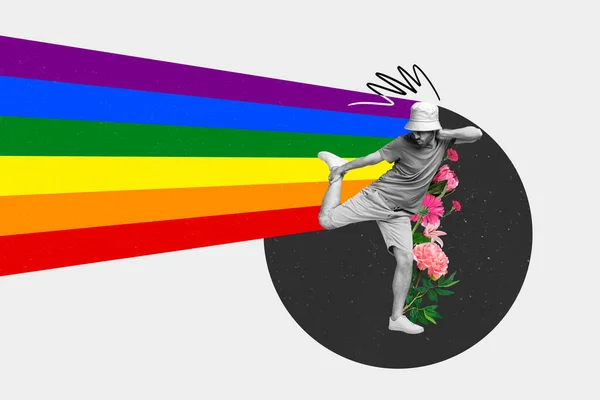 Collage Illustration Créative Affiche Bannière Danse Jeune Homme Arc Ciel — Photo