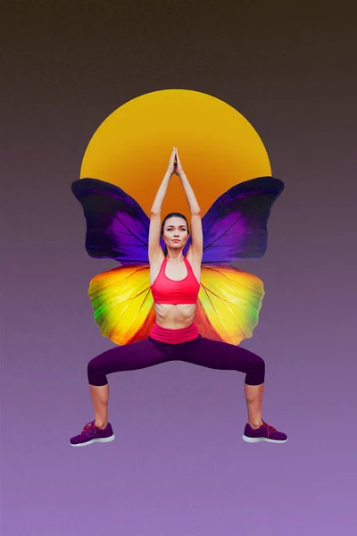 Disegno Creativo Immagine Collage Divertente Giovane Meditazione Femminile Yoga Ali — Foto Stock