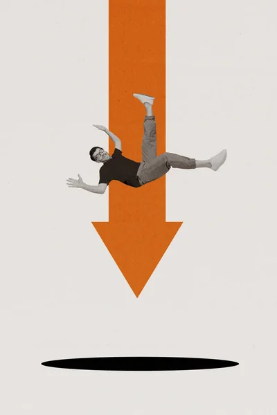 Collage Vertical Imagen Hombre Funky Cayendo Por Concepto Estrés Chico —  Fotos de Stock