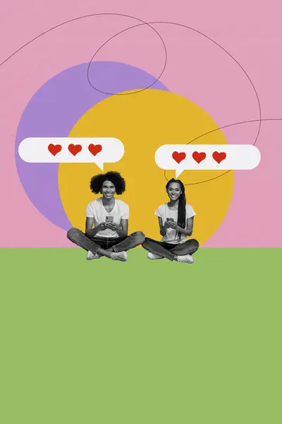 面白いカップルの仮想コミュニケーションバレンタインデーの創造的な抽象テンプレートコラージュ 概念奇妙な奇妙な異常なファンタジー — ストック写真