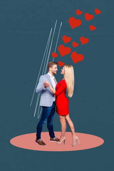 Vertikale Kreative Collage Bild Des Tanzenden Walzers Elegante Paar Valentinstag — Stockfoto
