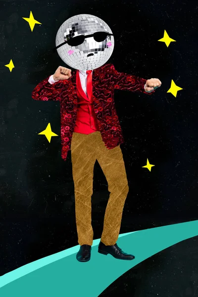 Verticale Collage Creatieve Illustratie Incognito Funky Gentleman Headless Discoball Dans — Stockfoto