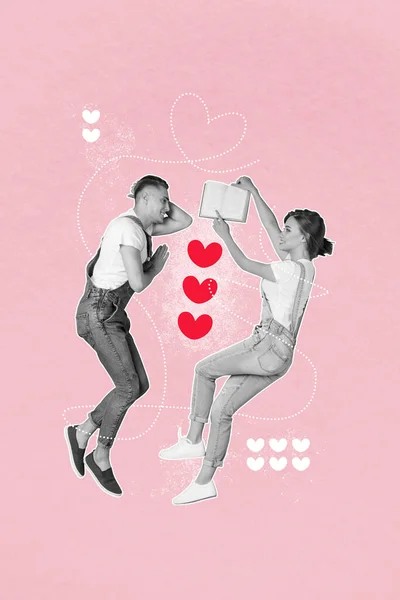Εικόνα Κολάζ Χαριτωμένο Γλυκό Ζευγάρι Ανάγνωση Μαζί Ρομαντική Ιστορία Μυθιστόρημα — Φωτογραφία Αρχείου