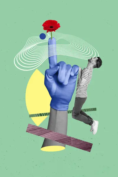 Collage Pinup Retro Skiss Roliga Unga Hängande Man Hand Gest — Stockfoto