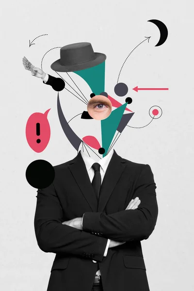 Collage Illustraties Grafisch Beeld Van Koele Zelfverzekerde Man Abstractie Plaats — Stockfoto