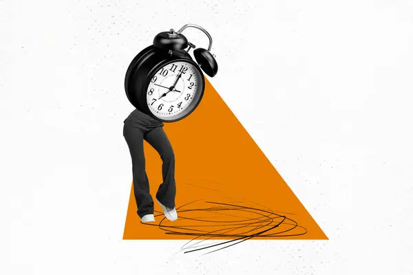 Kreativ Teckning Collage Bild Rolig Kvinnlig Klocka Istället Head Time — Stockfoto