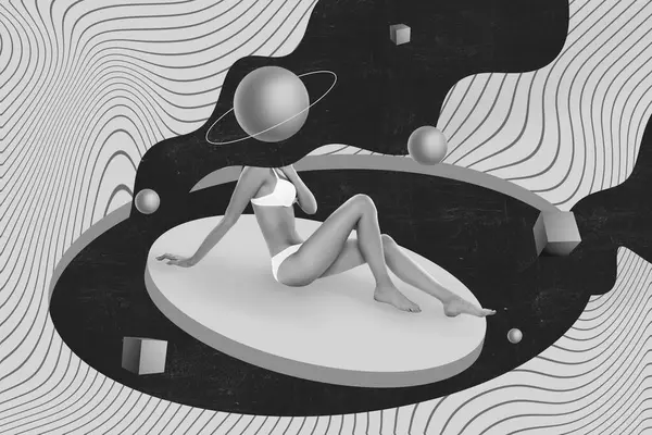 Творческий Рисунок Черно Белый Эффект Картина Коллаж Дамы Имеющие Спа — стоковое фото