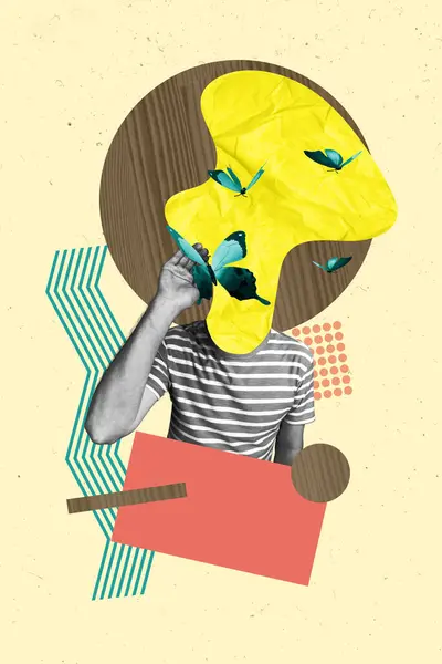Pionowe Ekskluzywny Kolaż Obraz Surrealistyczne Ilustracja Bezgłowy Człowiek Żółty Szczotka — Zdjęcie stockowe