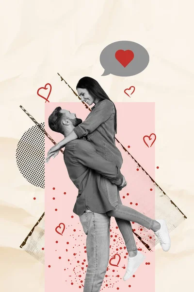 Kreatif Karya Seni Vertikal Kolase Pecinta Bahagia Pasangan Pria Naik — Stok Foto