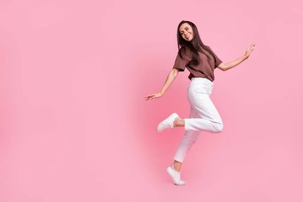 Full Size Profile Photo Crazy Positive Girl Good Mood Dancing — Stock Photo, Image