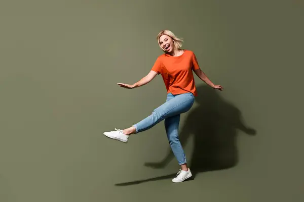 Full Length Photo Lovely Young Lady Crazy Dancing Clubber Have — Stock Photo, Image