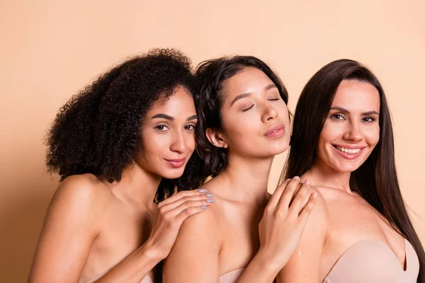 Studio Photo Stunning Dreamy Ladies Dressed Lingerie Filter Skin Touching — Stock Photo, Image