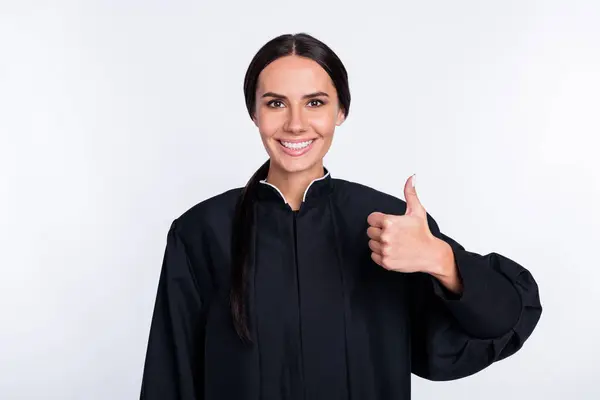 Photo Happy Good Mood Positive Smiling Woman Judge Showing Thumb — Stock Photo, Image