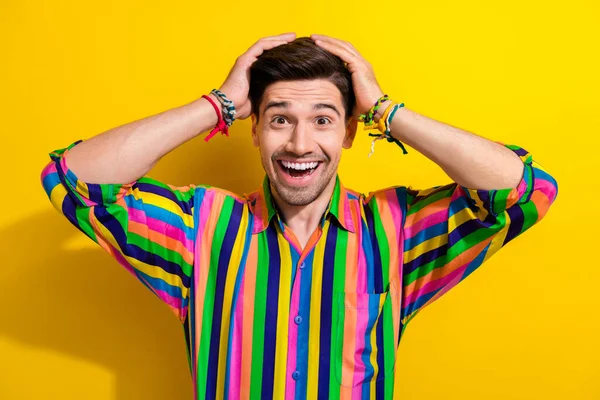 Portrait Amazed Funny Man Striped Colorful Shirt Vintage Style Party — Stock Photo, Image