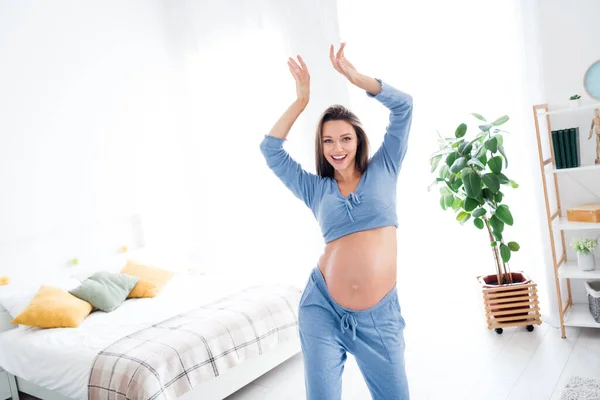 Photo Positive Cheerful Nice Adorable Cute Active Pregnant Girl Dancing — Stock Photo, Image
