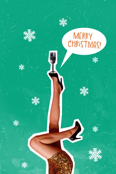 Креативный Соблазнительный Коллаж Изображающий Сексуальную Стройную Даму Ногами Празднующую Рождественскую — стоковое фото