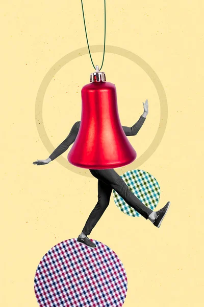 Vertical Creative Collage Image Red Walking Ringing Bell Going Step — Stock Photo, Image