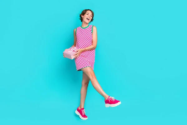 Full Body Photo Careless Young Girl Dancing Boogie Woogie Bring — Stock Photo, Image