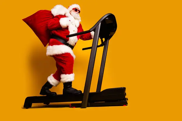Full Length Photo Cool Joyful Jolly Santa Claus Preparing New — Stock Photo, Image