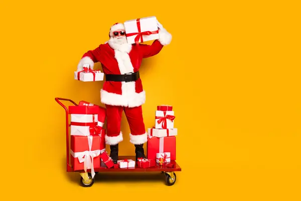Retrato Tamaño Completo Ancianos Santa Claus Stand Market Pushcart Celebrar —  Fotos de Stock