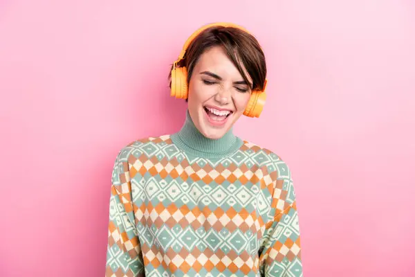 Photo Screaming Girl Sing Favorite Songs Playlist Spotify Album Soundtrack — Stock fotografie
