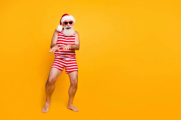 Lunghezza Completa Foto Buon Umore Anziano Ragazzo Natale Costumi Bagno — Foto Stock