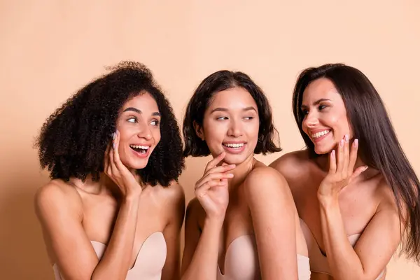Studio Photo Gorgeous Excited Ladies Dressed Lingerie Filter Skin Telling — Stock Photo, Image