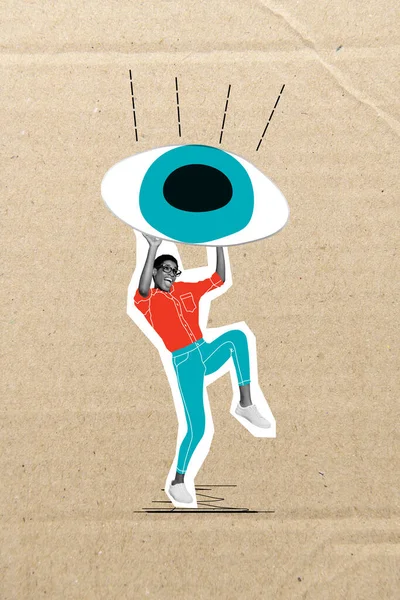 Картинка Плакат Коллаж Сумасшедший Фанки Человек Поднять Огромный Большой Глаз — стоковое фото