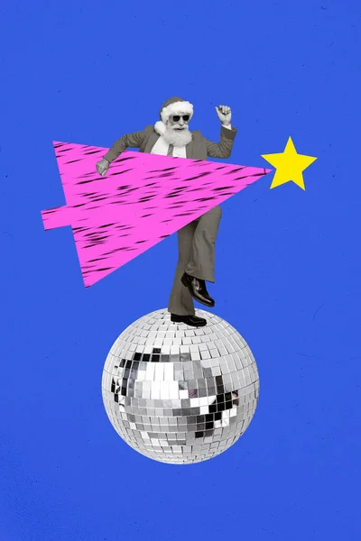 Kreativ Grafik Collage Målning Funky Cool Santa Dans Disco Boll — Stockfoto