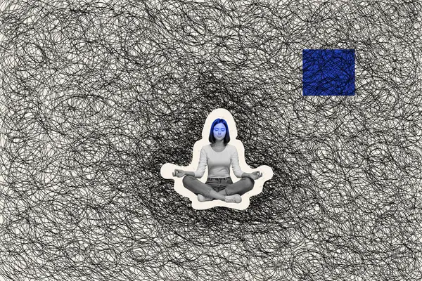 Creative Photo Artwork Graphics Collage Painting Dreamy Lady Practicing Yoga — Stock Photo, Image