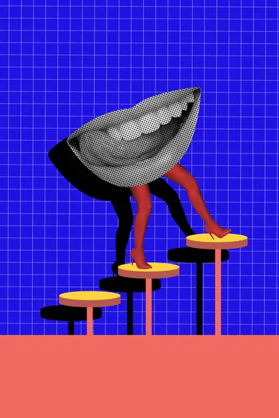 Creative poster collage of funny mouth lick lips teeth walking legs glamour high heels clubbing billboard comics zine minimal concept.