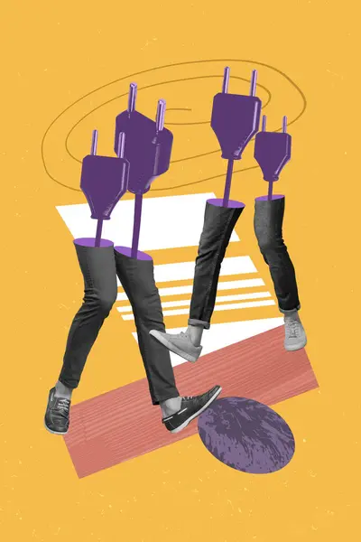 Soyut Sanat Eseri Şablonu Komik Bacaklar Kolajı Fişi Yürüyen Elektrik — Stok fotoğraf
