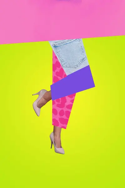 Collage Verticale Creativo Poster Abiti Esclusivi Pantaloni Divertenti Colline Camminare — Foto Stock