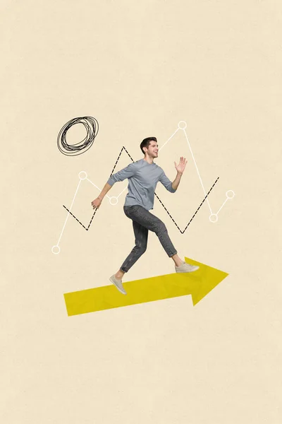Cartel Vertical Creativo Banner Caminando Joven Empresario Éxito Flecha Arriba —  Fotos de Stock