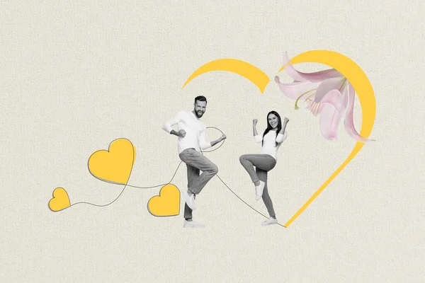 Kreatywny Abstrakcyjny Szablon Grafika Kolaż Obraz Szczęśliwy Podekscytowany Para Świętuje — Zdjęcie stockowe